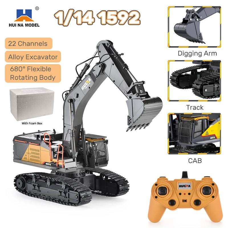 HUINA 1592 Escala 1/14, 22 Can - Rc Excavator Hydraulic avaliação e preço